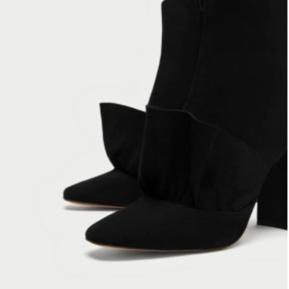 ZARA Black Suede Ruffle Booties - Picture 4 of 11
